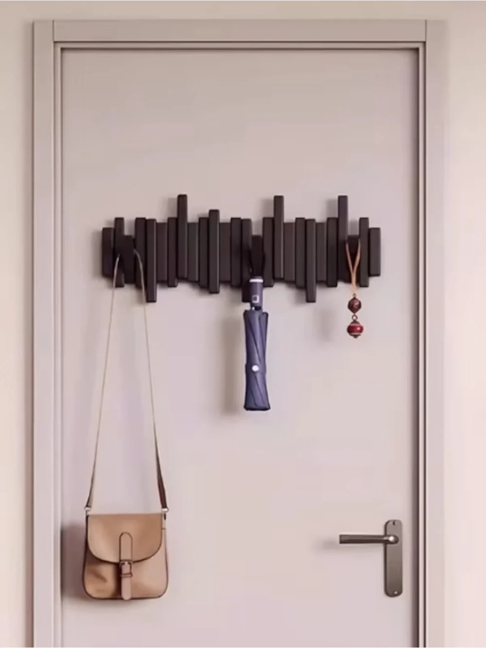 Espresso Color Modern Natural Wood Paino Wall Mounted 8 Hook Rack